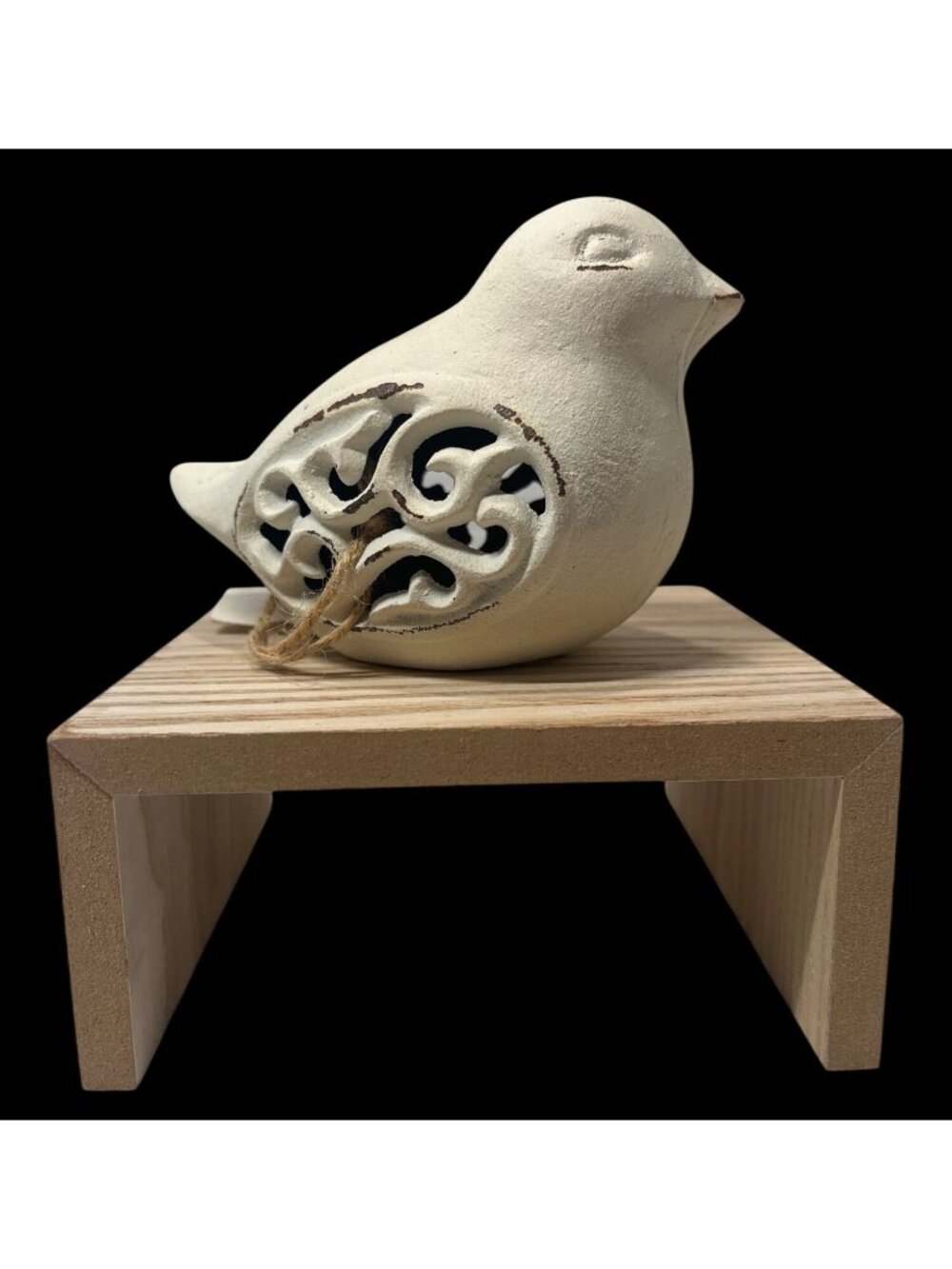Distressed Cream Ceramic Bird Figurine With Decorative Cutouts Briarwood Home C